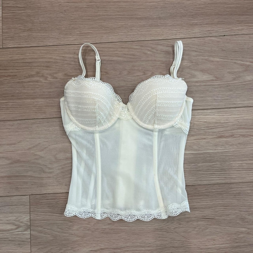 Vintage La Senza White Lace Mesh Bustier Corset Cami Top Women M Fairy Coquette